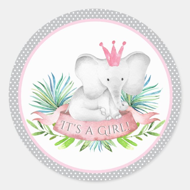 Adesivos de Baby Shower de Elefante Menina (Frente)