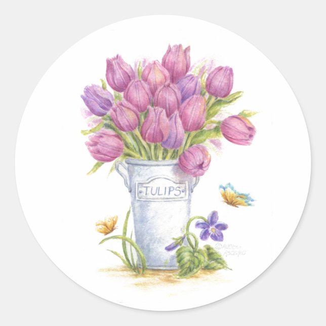 Adesivos de Balde de Tulipa de Primavera (Frente)