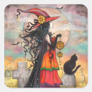 Adesivos de Bruxa e Gato Preto do Halloween