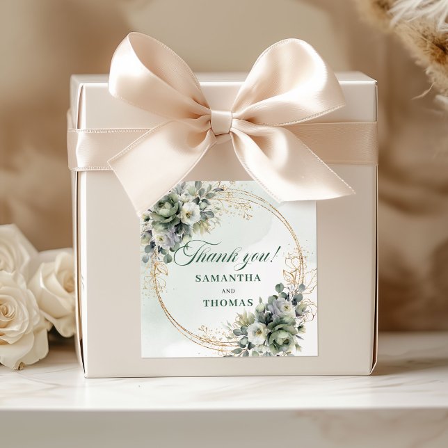Adesivos de Caixa de Agradecimento Boho Sage Verde (Boho Sage Green Thank You Favor Box Stickers)