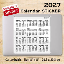 Adesivos de calendário mensal branco de domingo 20