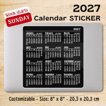 Adesivos de calendário preto mensal de 2027 doming