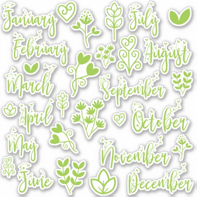 Adesivos de caligrafia de 12 meses para caderno de (Frente)