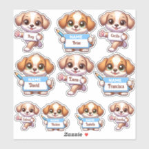 Adesivos de cartão de nome de cachorrinho Kawaii-p