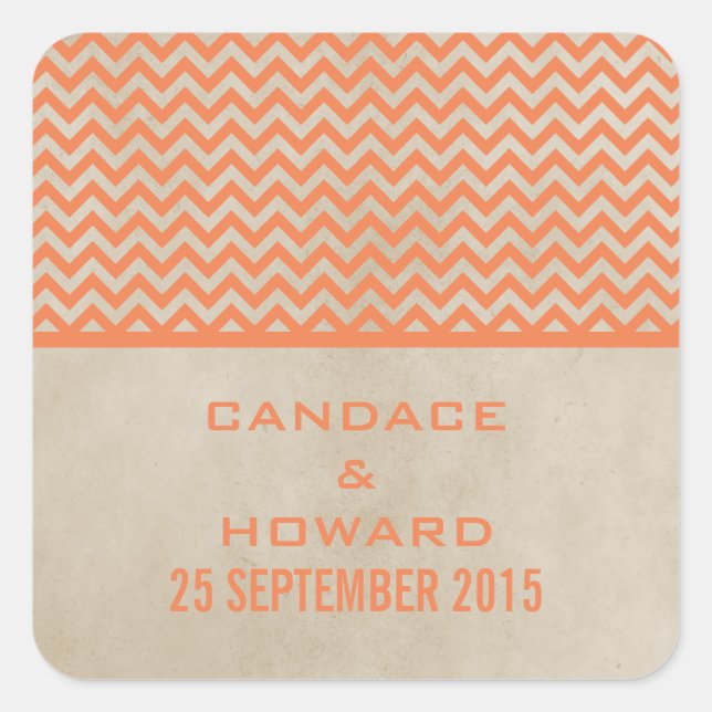 Adesivos de Casamento Chic Chevron Orange (Frente)