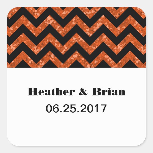 Adesivos de Casamento com Glitter Chevron Laranja (Frente)