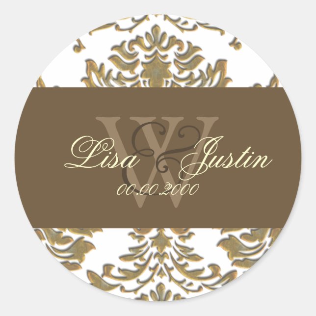 Adesivos de casamento com monograma em damasco dou (Frente)