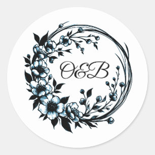 Adesivos de casamento com monograma floral elegant