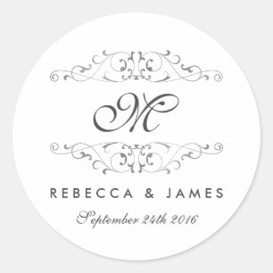 Adesivos de Casamento com Monograma Florido em Pra