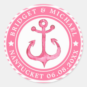 Adesivos de Casamento de Âncora Náutica Rosa Per