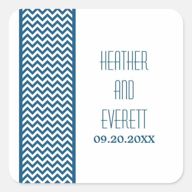 Adesivos de Casamento de Borda Chevron Azul (Frente)