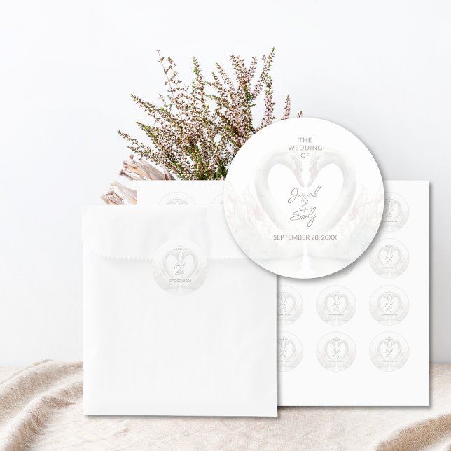 Adesivos de Casamento de Cisne Personalizados (Personalized Swan Wedding Stickers)