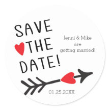Adesivos de casamento de coração com seta SAVE THE