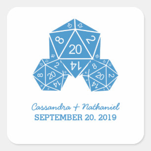 Adesivos de Casamento de Dice D20 Azul