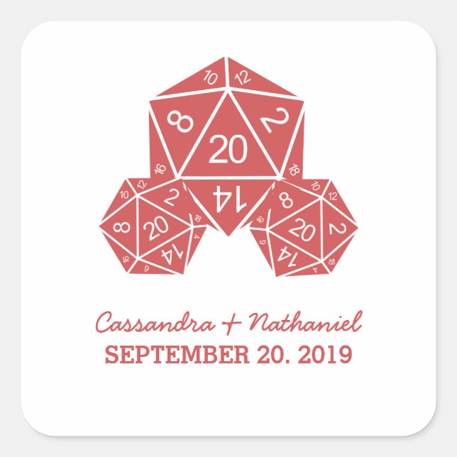 Adesivos de Casamento de Dice D20 Vermelho (Frente)