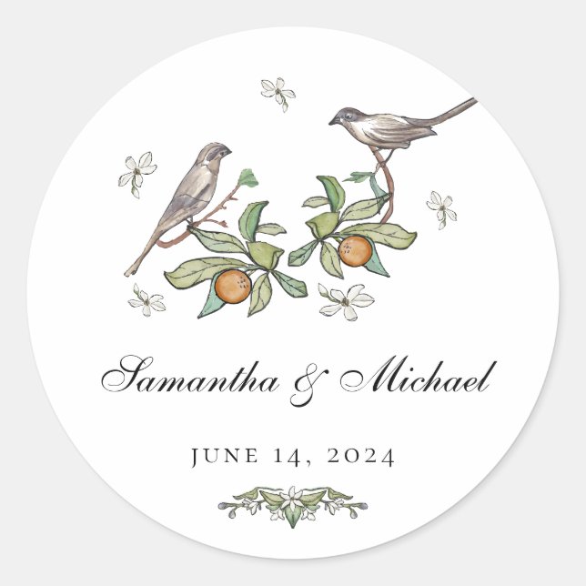 Adesivos de Casamento de Pássaros de Amor (Frente)