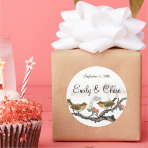 Adesivos de Casamento de Pássaros Vintage Coral e