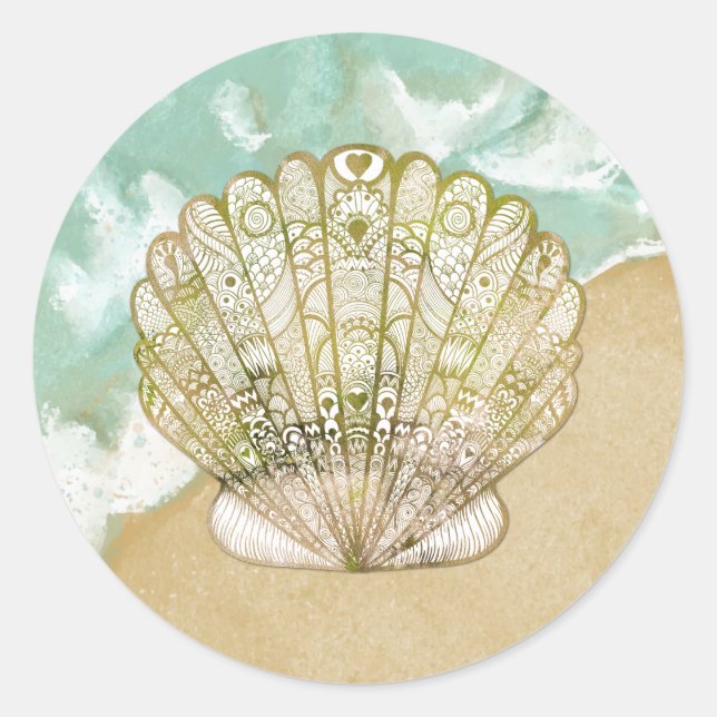 Adesivos de Casamento de Shell do Tema de Praia (Frente)