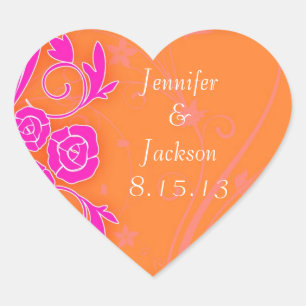 Adesivos de casamento de Tangerina e Rosas Rosa
