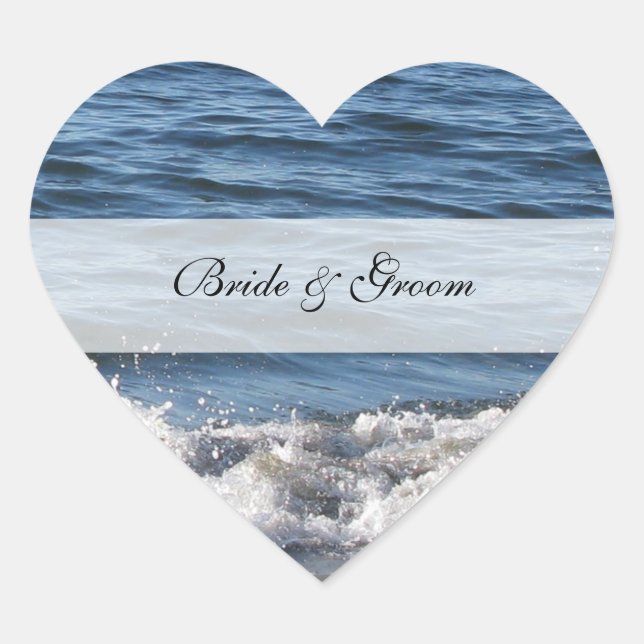 Adesivos de Casamento de Tema de Praia do Coração (Frente)