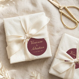 Adesivos de casamento elegantes em burgundy dourad
