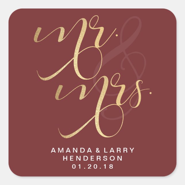 Adesivos de Casamento Fancy Gold Mr e Mrs (Frente)