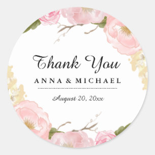 Adesivos de casamento floral botânico Branco Blush