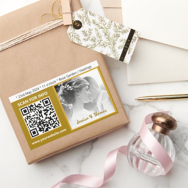 Adesivos de Casamento Modernos, Código QR, Foto, D (Presentear)