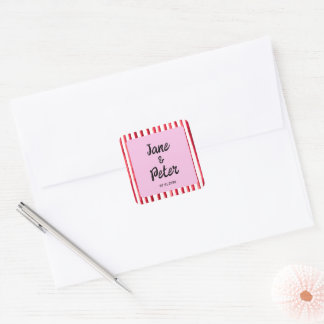 Adesivos de casamento modernos com listras vermelh