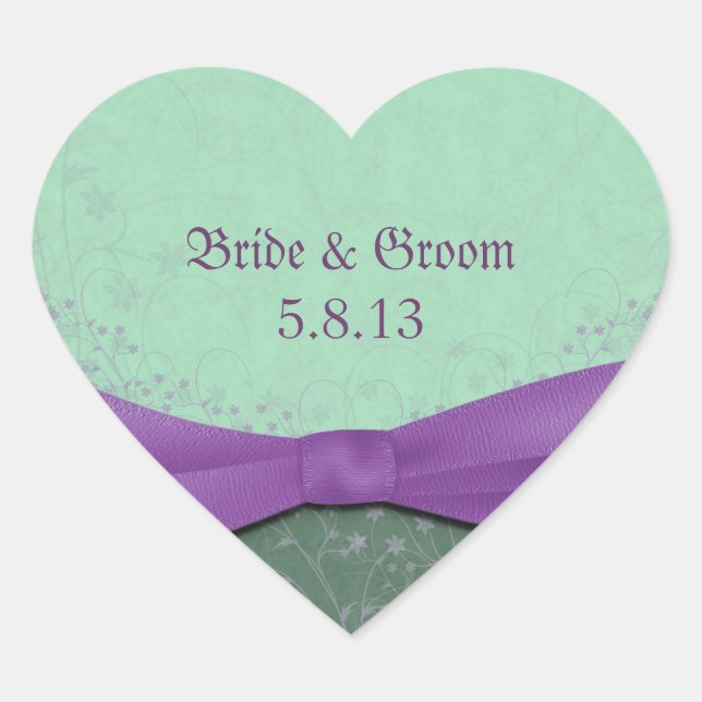Adesivos de casamento verde primavera e roxo (Frente)