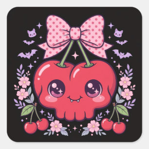 Adesivos de Caveira de Cereja Kawaii Fofo Coquet