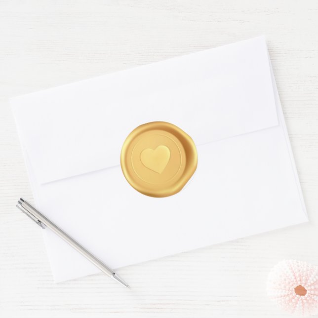 Adesivos de Cera de Selagem de Coração Dourado par (Envelope)