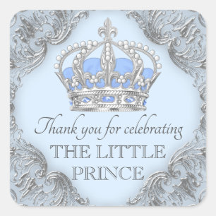 Adesivos de Chá de Bebê Baby Blue Silver Prince