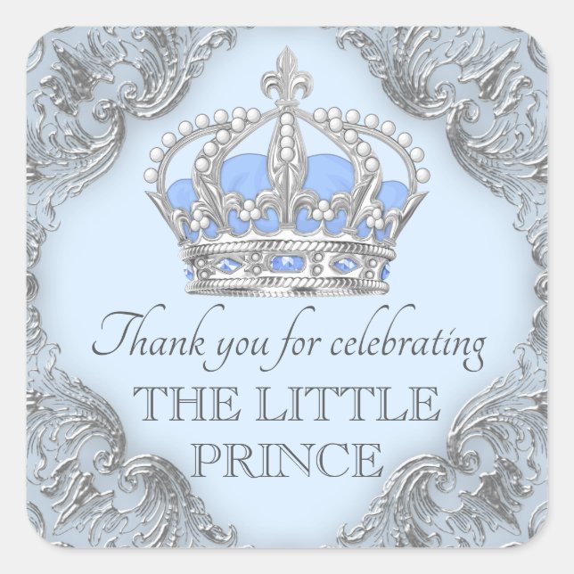 Adesivos de Chá de Bebê Baby Blue Silver Prince (Frente)