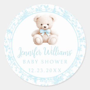 Adesivos de chá de bebê de urso de pelúcia azul cl