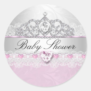 Adesivos de Chá de Bebê Pink Princess Tiara & Lace