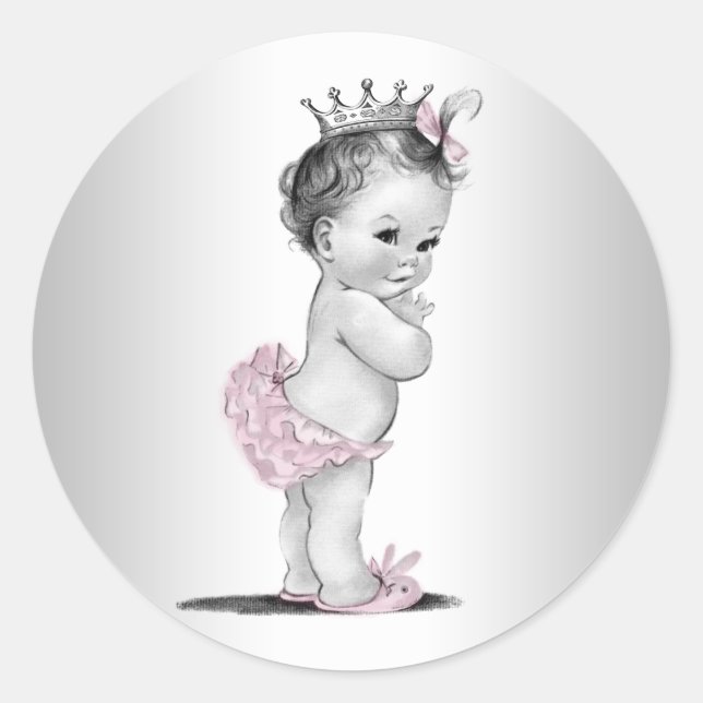Adesivos de Chá de Bebê Princesa Rosa Vintage (Frente)