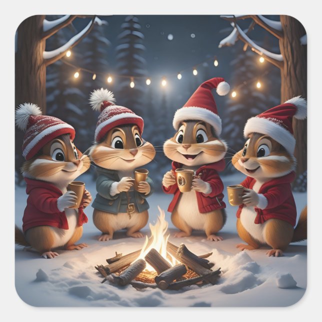 Adesivos de Chipmunks de Natal (Frente)