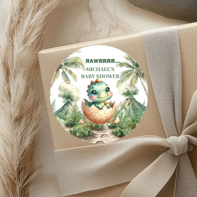 Adesivos de Chuva de Bebê Dino Fofo que Vai Chocar (Cute Hatching Soon Baby Dino Shower Stickers)