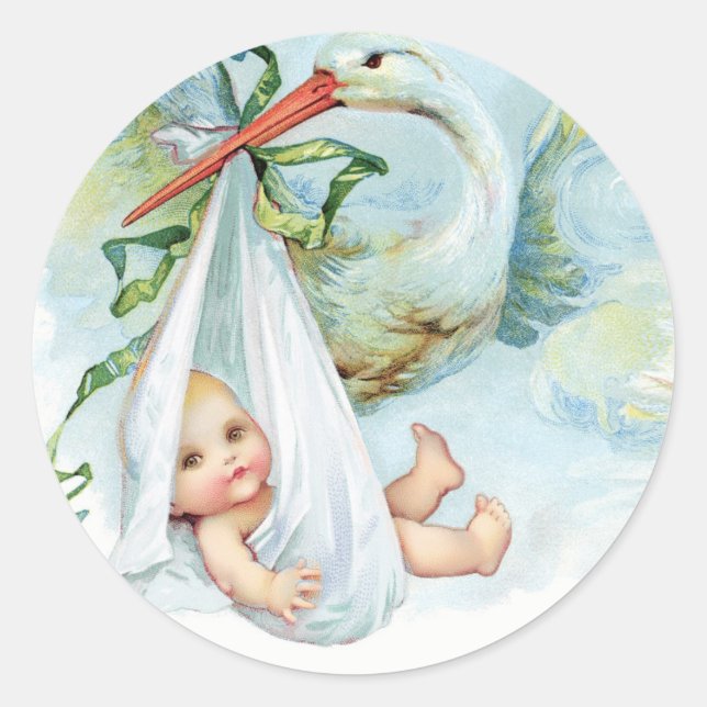 Adesivos de Chuveiro de Bebê Cegonha Azul Vintage (Frente)
