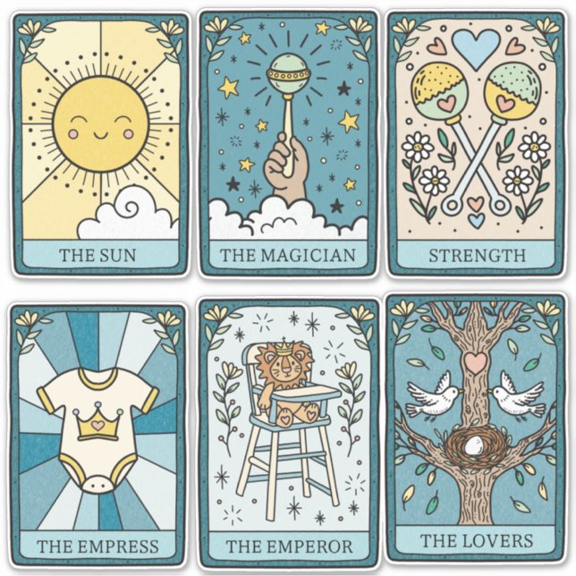 Adesivos de Chuveiro de Bebê com Cartas de Tarot (Frente)
