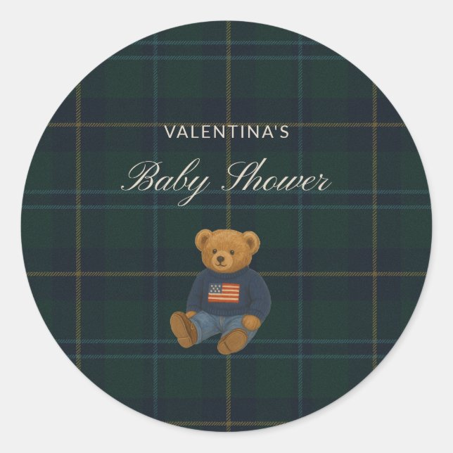 Adesivos de Chuveiro de Bebê Urso Teddy Xadrez Ele (Frente)