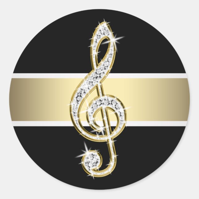 Adesivos de clave de sol preto elegante dourado (Frente)