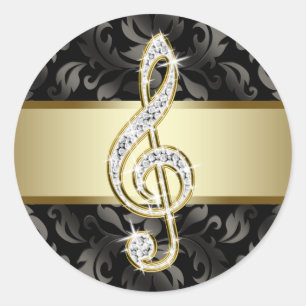 Adesivos de clave de sol preto elegante dourado