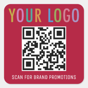 Adesivos de Código QR Vermelho Escuro Logotipo Emp