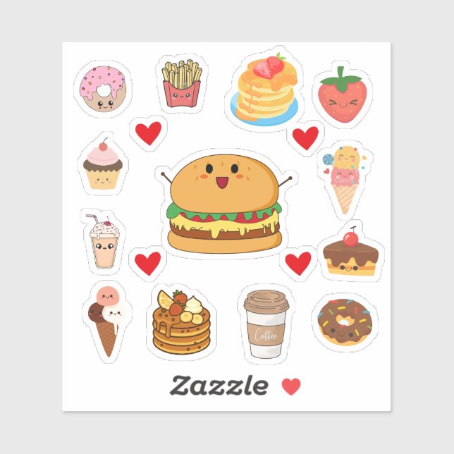 Adesivos de Comida Kawaii Fofos (Folha)