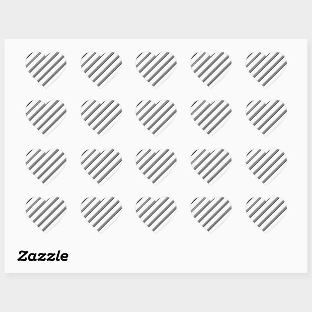 Adesivos de Coração com Listras Diagonais Brancas  (Folha)
