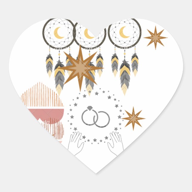 Adesivos de Coração de Casamento Boho Dreamcatcher (Frente)