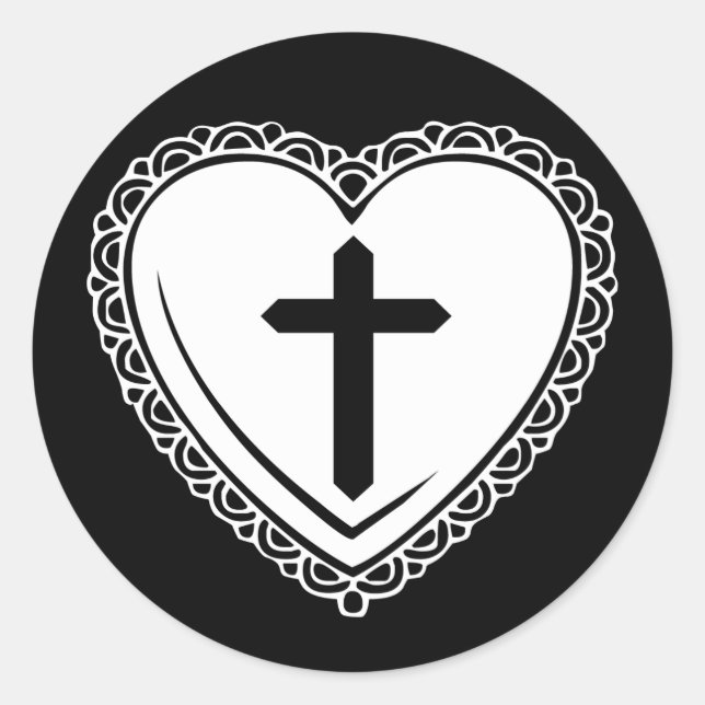 Adesivos de Coração Gótico + Cruz (Preto + Branco) (Frente)