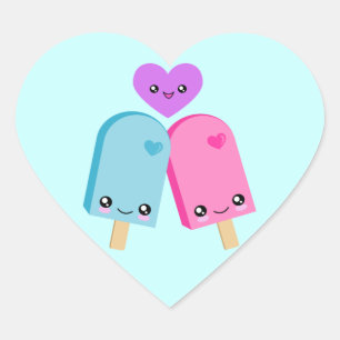 Adesivos de Coração Kawaii Popsicle Doce